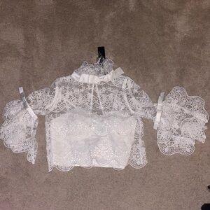Gracia Elegant White Lace Blouse S
